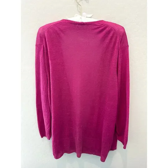 NIC+ZOE | Magenta Pink Plus Size Linen Blend Surplice Deep V-Neck Cardigan | 2X - Picture 4 of 6